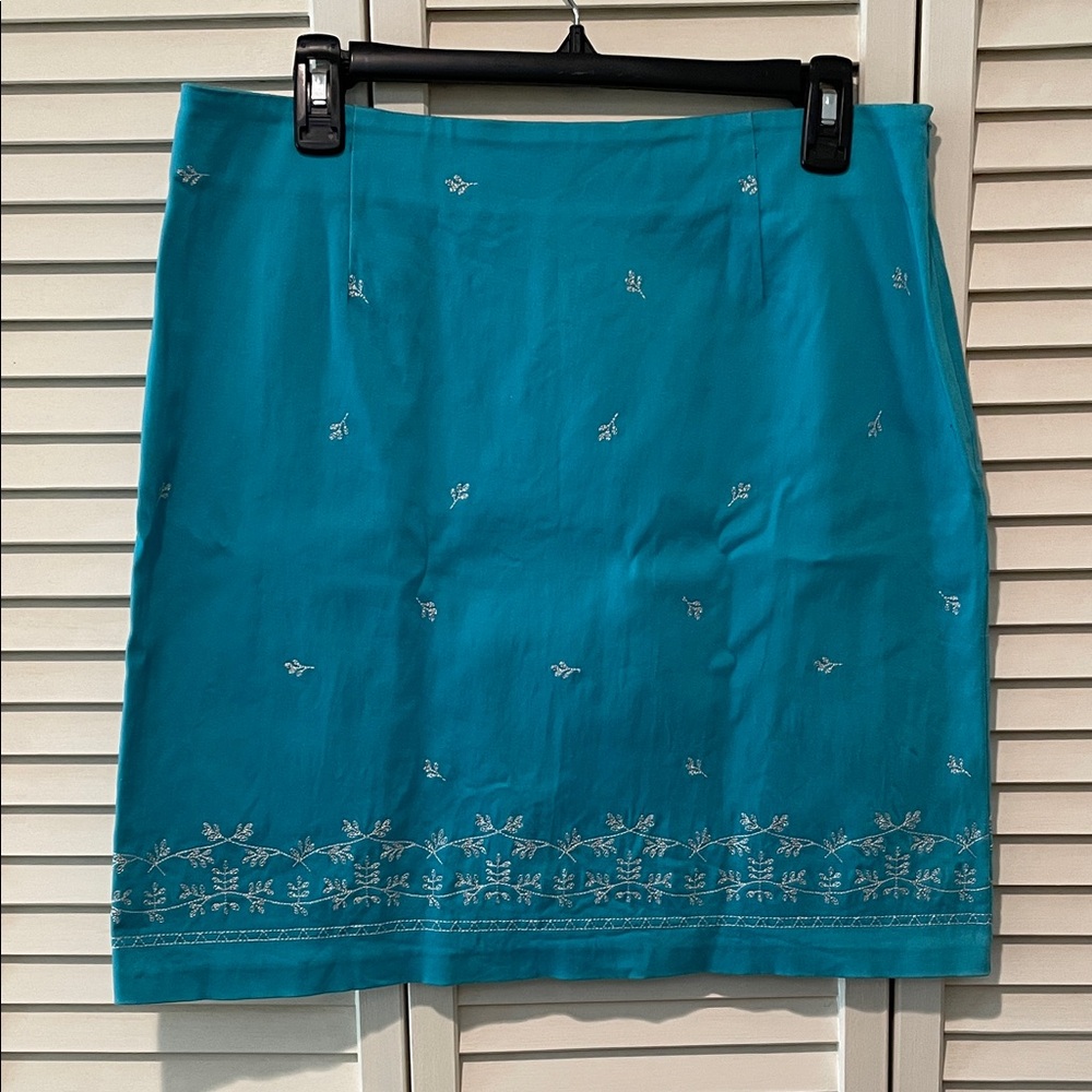 Elegant Blue Embroidered Pencil Skirt